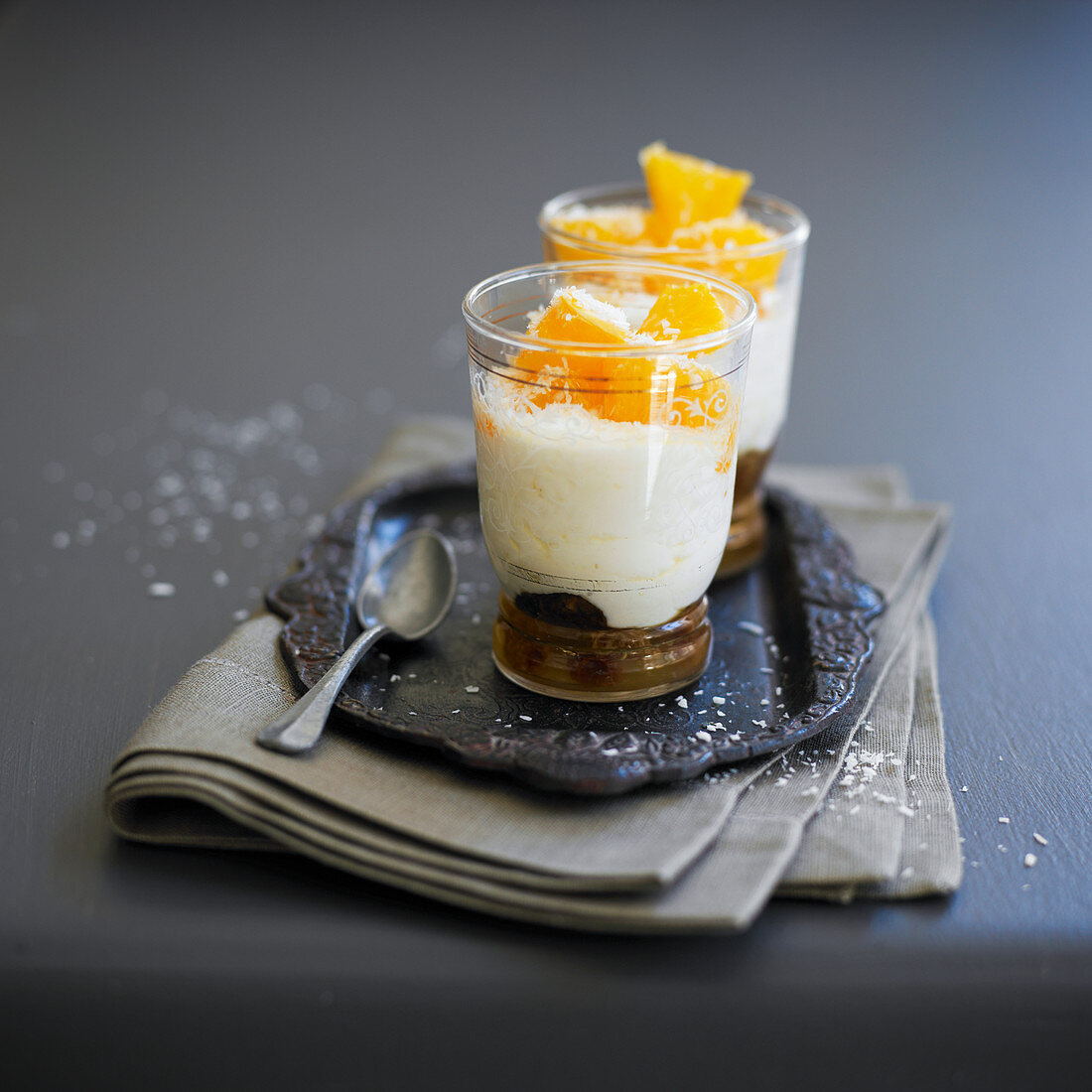Coconut mousse with fresh oranges