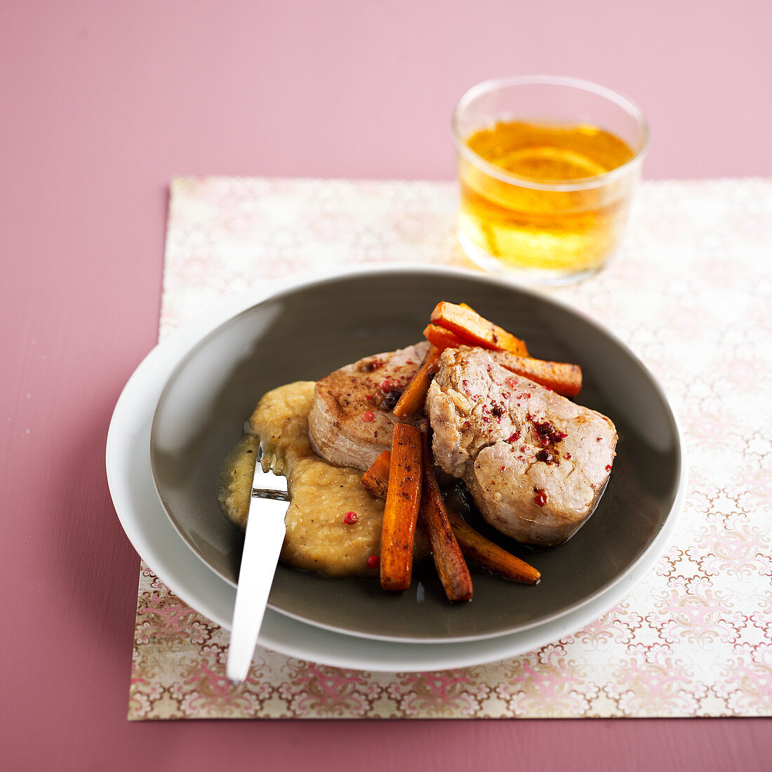 Veal Grenadin with cider,roasted carrots and celeriac puree