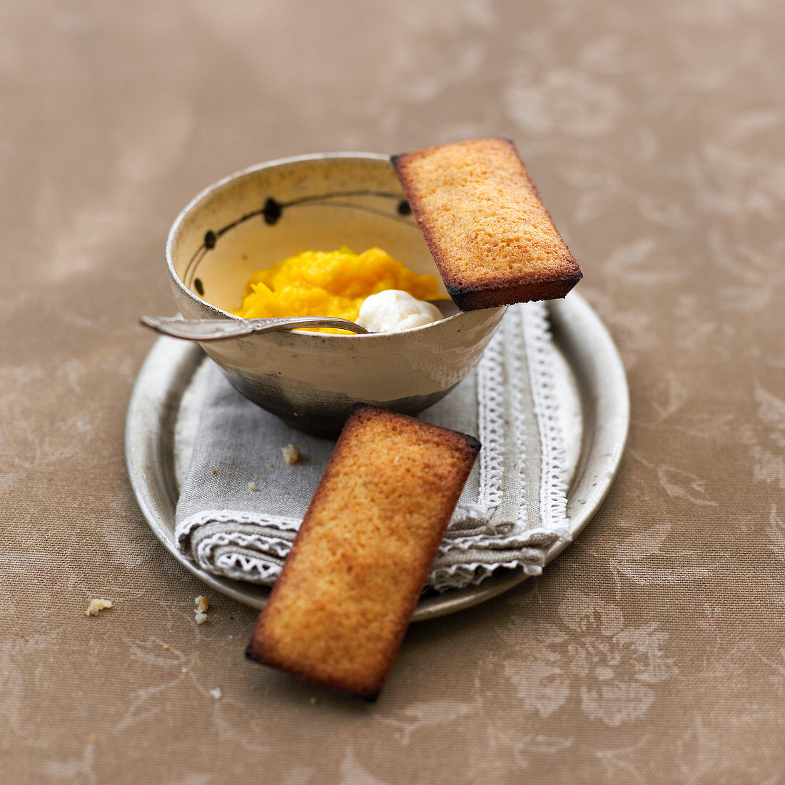 Financiers with mango compote