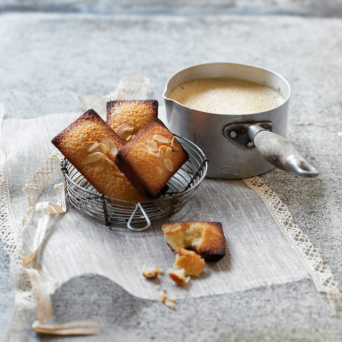 Almond financiers with caramel milk