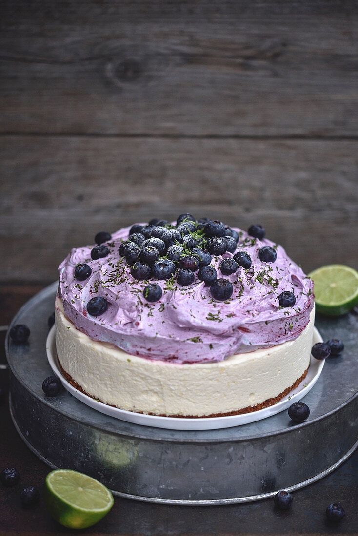 Lime and blueberry cheesecake