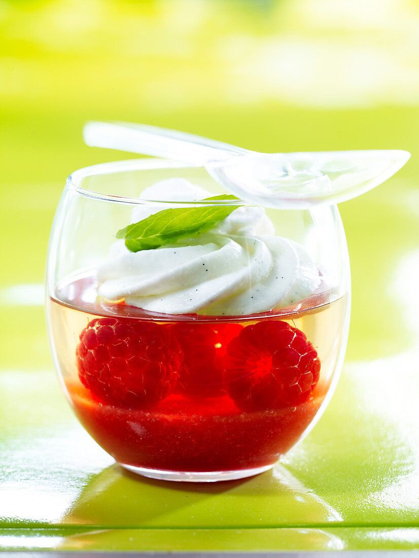 Raspberry jelly with basil cream