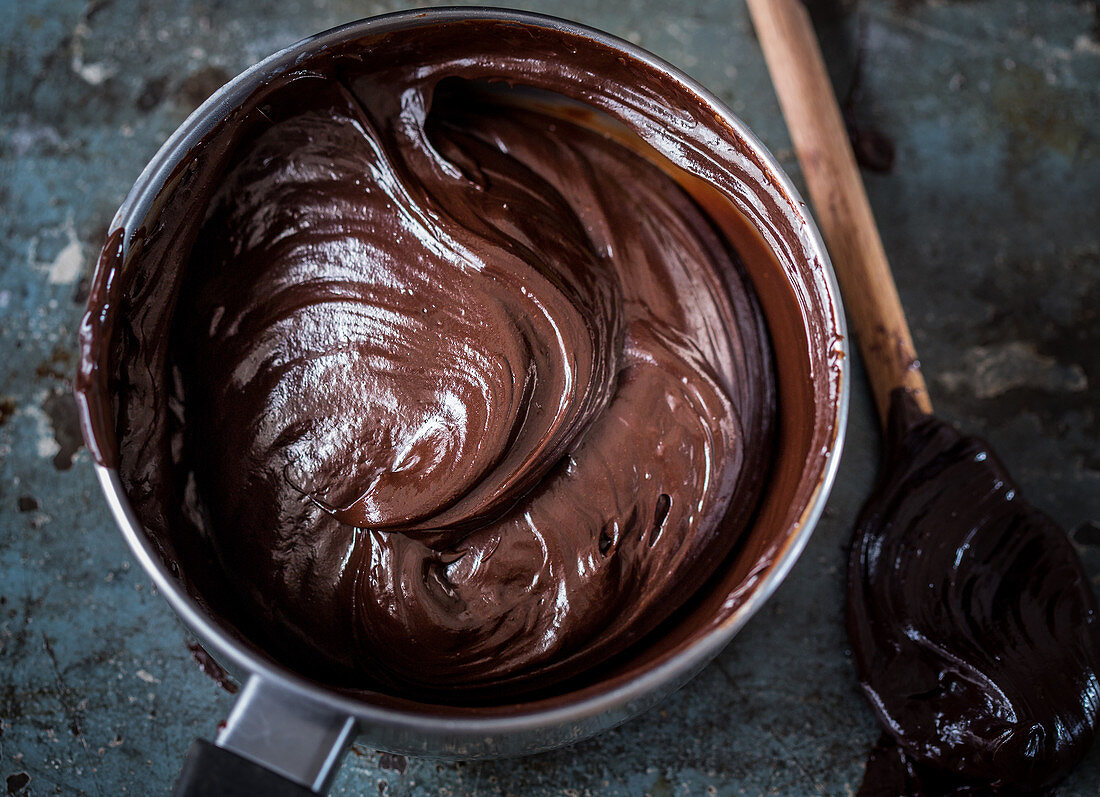 Chocolate ganache in a pot