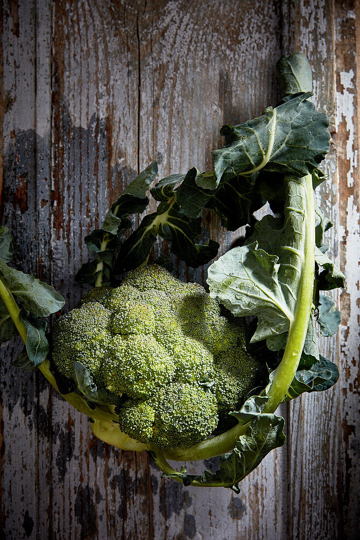 Fresh broccoli on a wooden background
