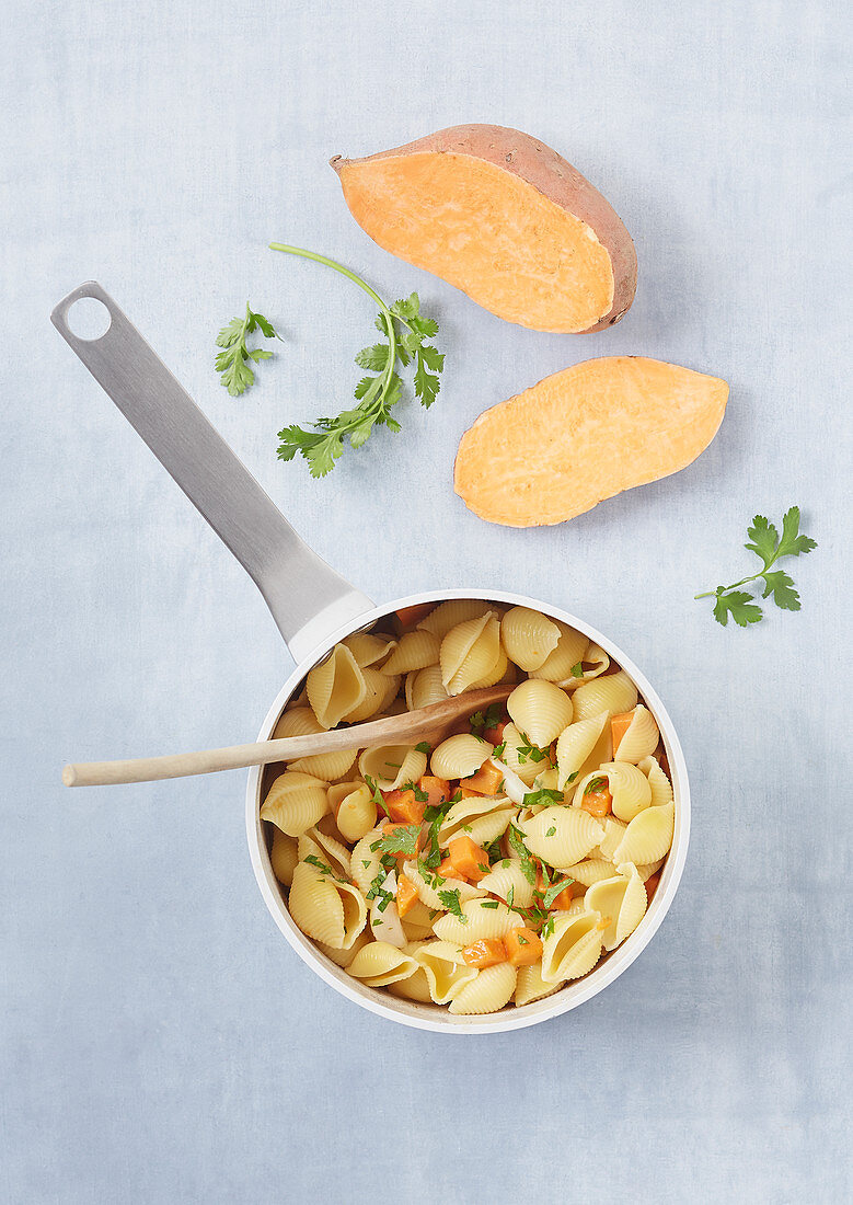 Ingredients for conchiglie with sweet potatoes