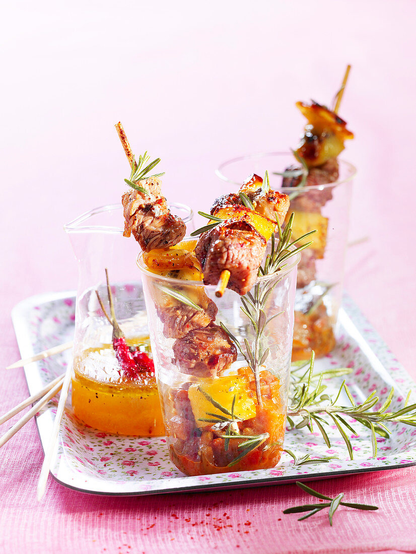 Lamb skewers with pineapple and rosemary