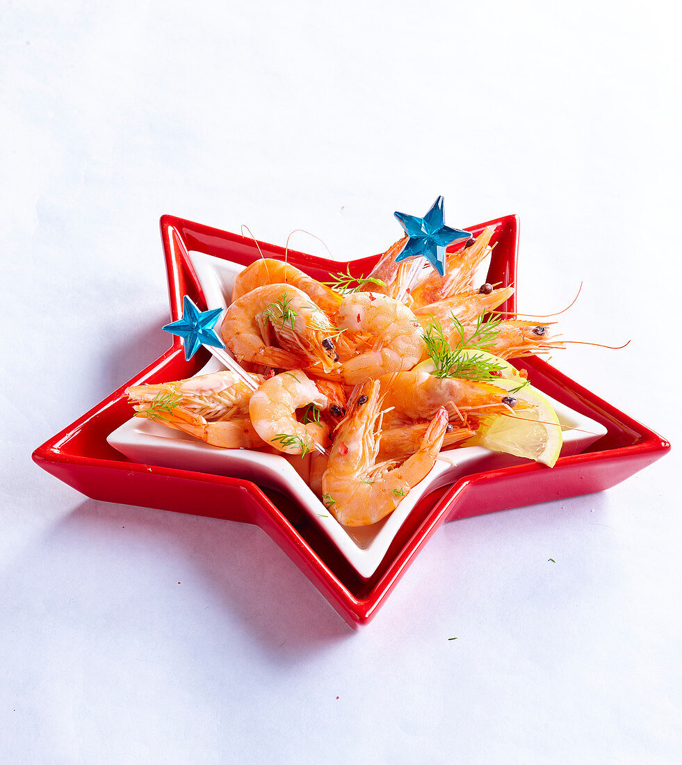 Prawns in a star-shaped dish