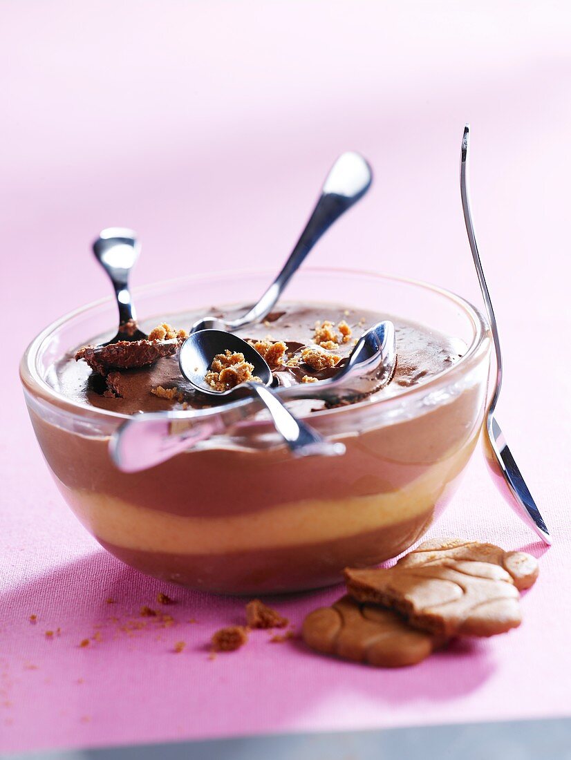 Chocolate mousse duo with spiced cookies