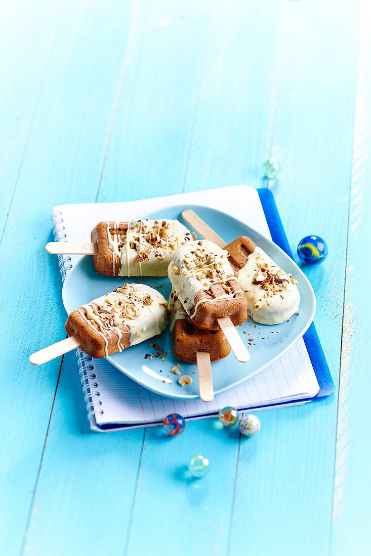 Homemade ice cream with pear and hazelnuts