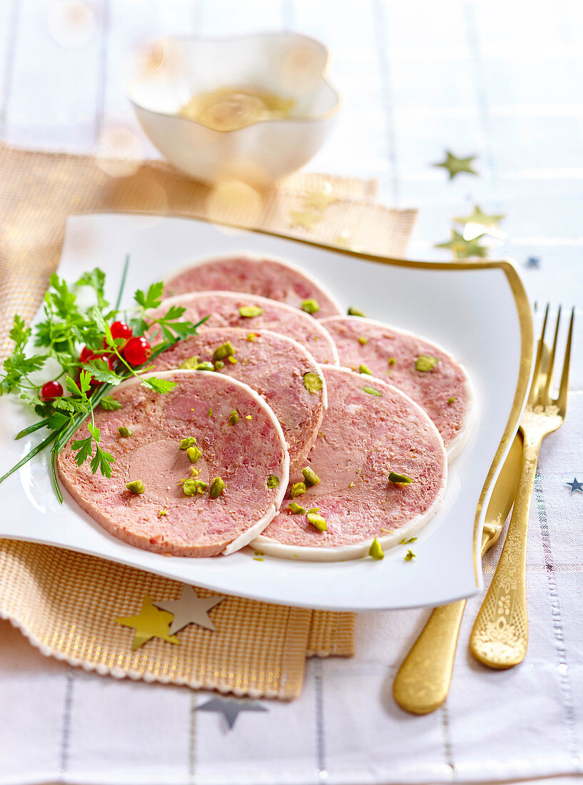 Sliced duck galantine (Christmas starter)