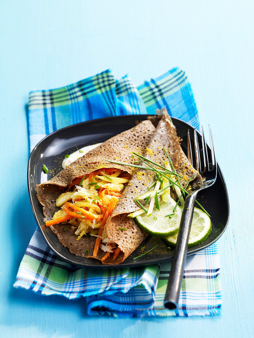 Galette mit Garnelen und Gemüse