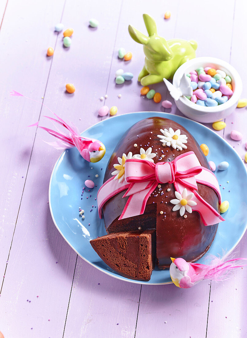 Easter chocolate cake in the shape of an egg