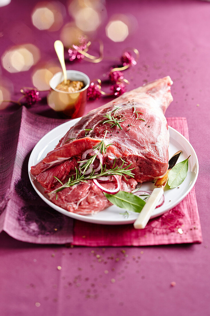 Raw leg of lamb with herbs (Christmas)