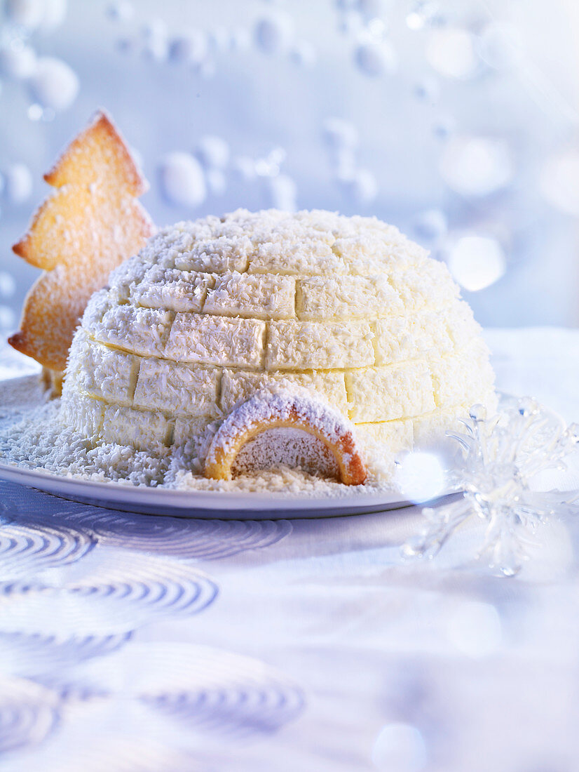 Christmas dessert in the shape of an igloo