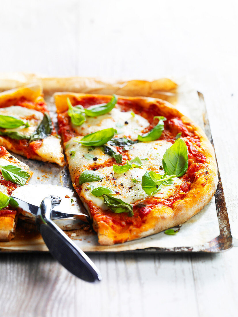 Pizza mit Tomaten und Mozzarella