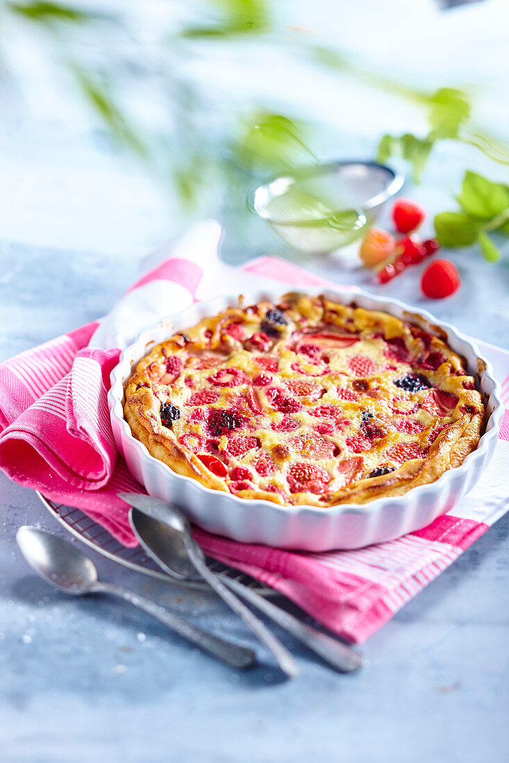 Red fruit batter pudding