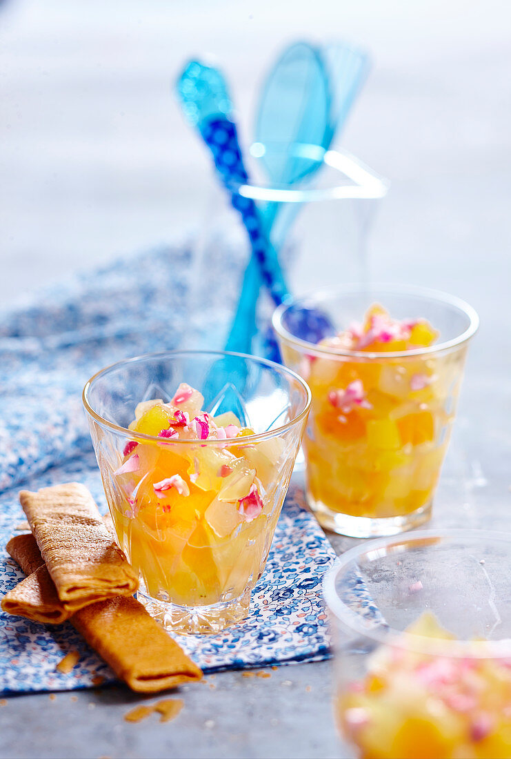 Fruit tartar in dessert glasses