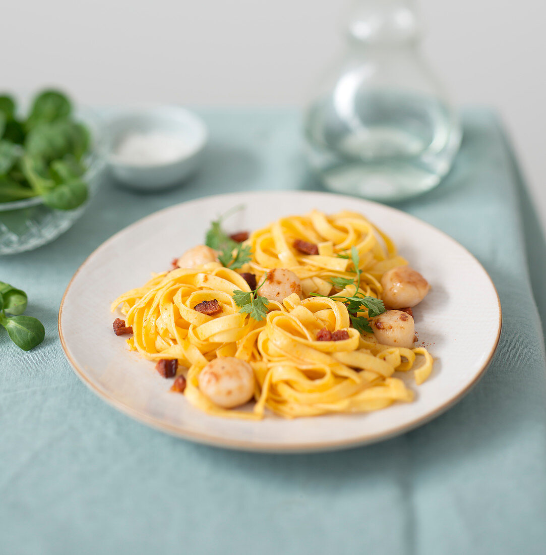 Tagliatelle with scallops and chorizo