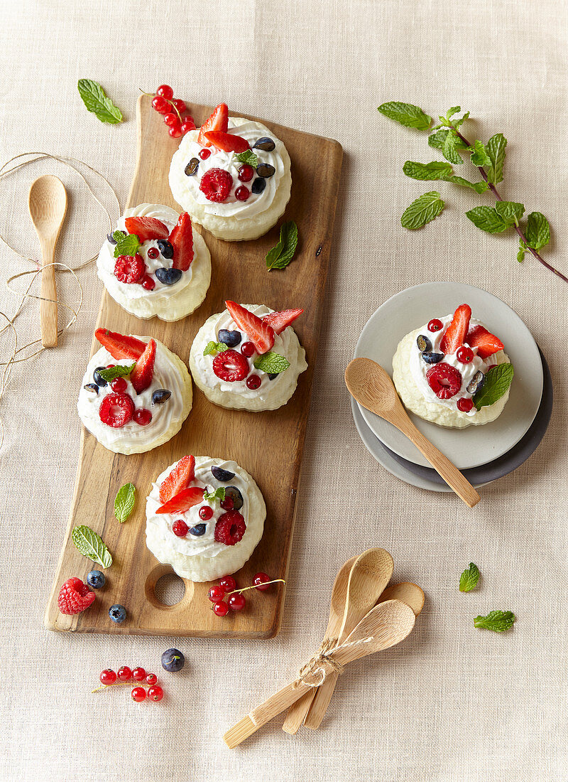 Mini pavlovas with summer berries