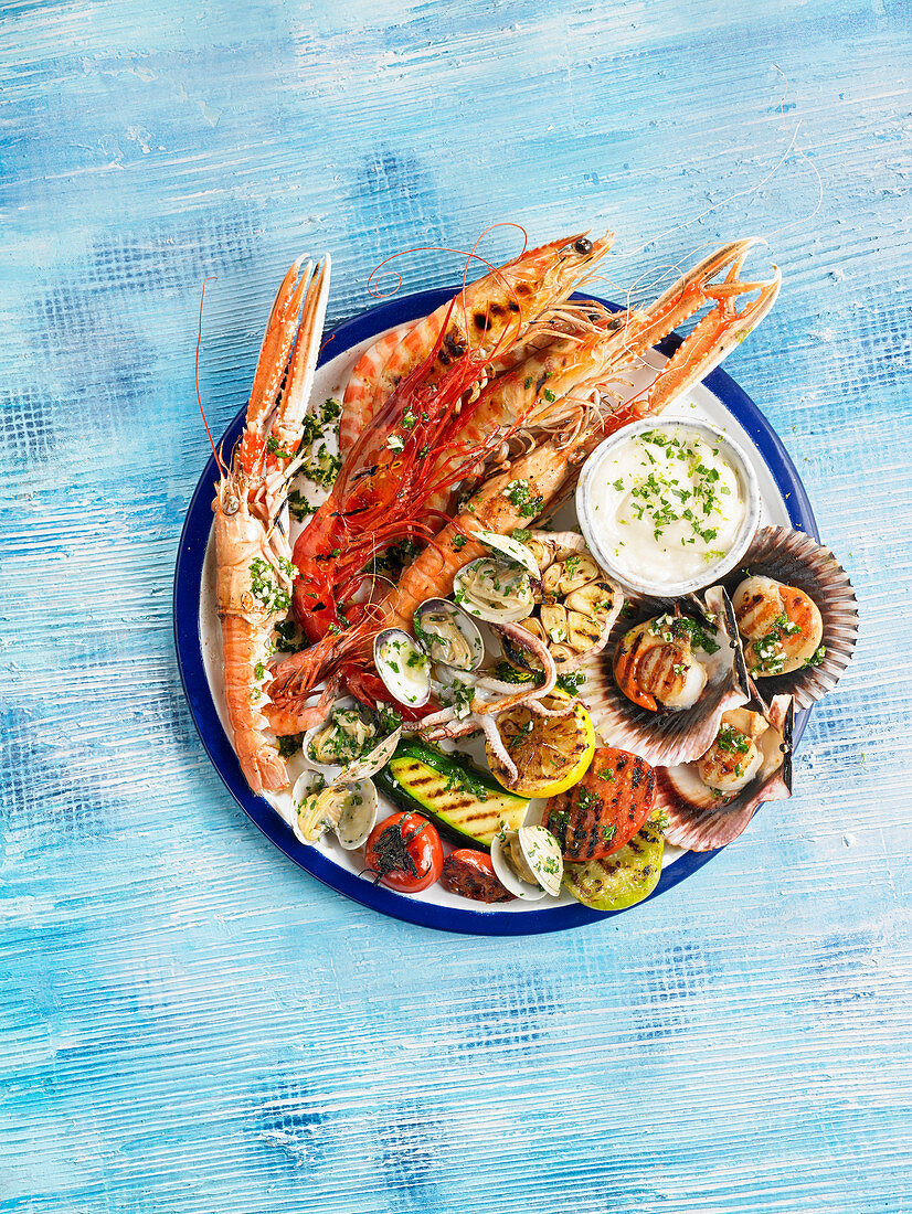 Seafood platter with grilled seafood