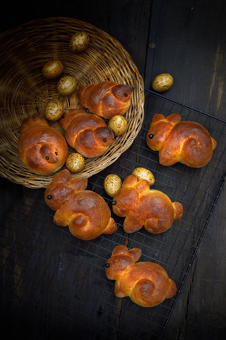 Easter brioches shaped like rabbits