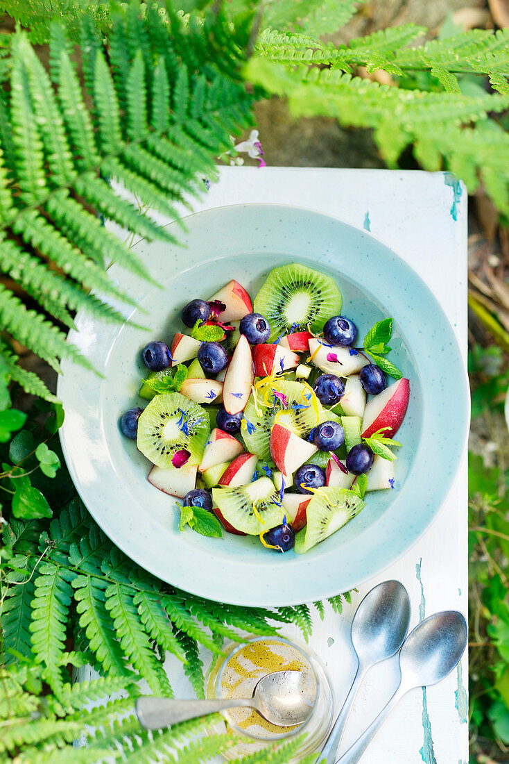 Fruit salad with nectarine, kiwi and blueberries