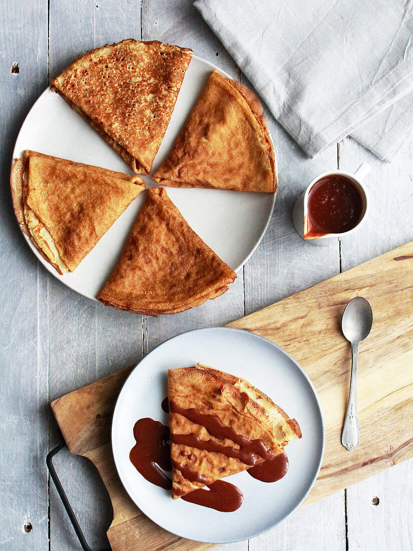 Crepes with chocolate sauce