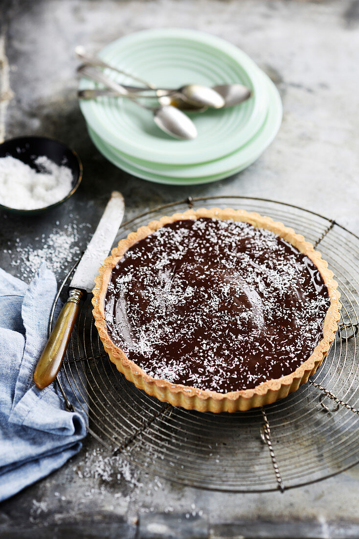 Chocolate and coconut tart