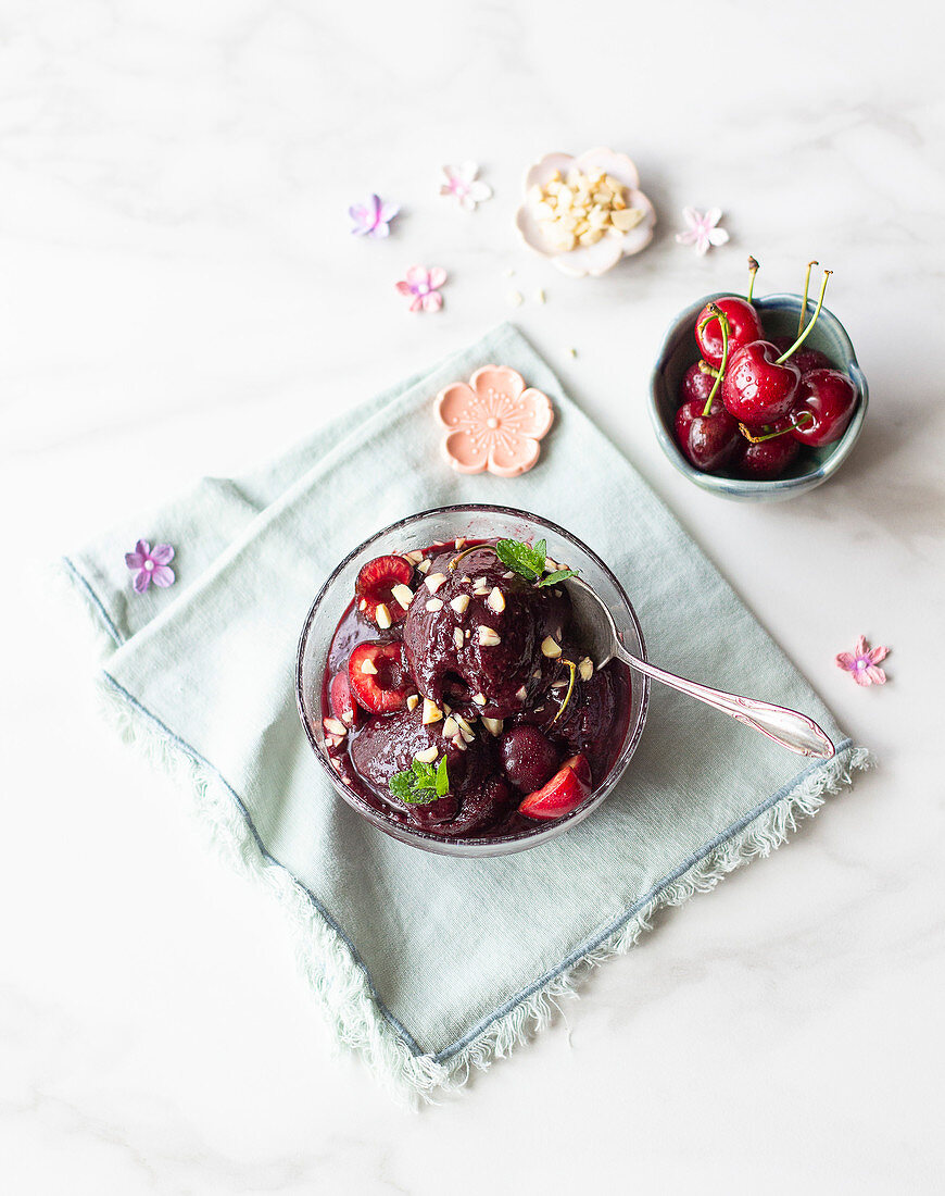 Homemade cherry sorbet