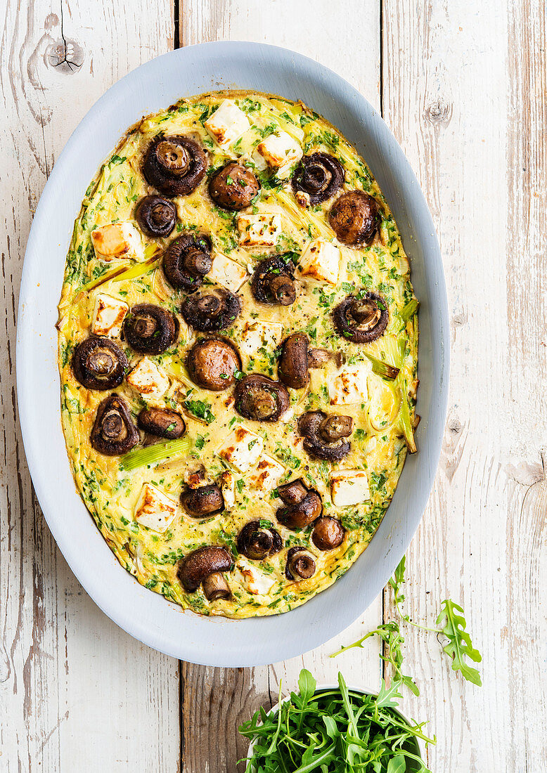 Omelette with mushrooms, leek and cheese