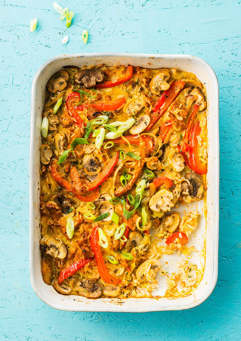 Rice omelette with mushrooms and vegetables