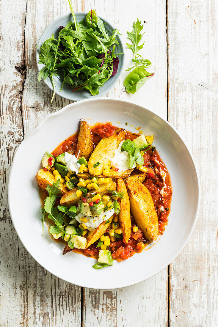 Patatas Bravas (Kartoffeln mit scharfer Tomatensalsa, Spanien)