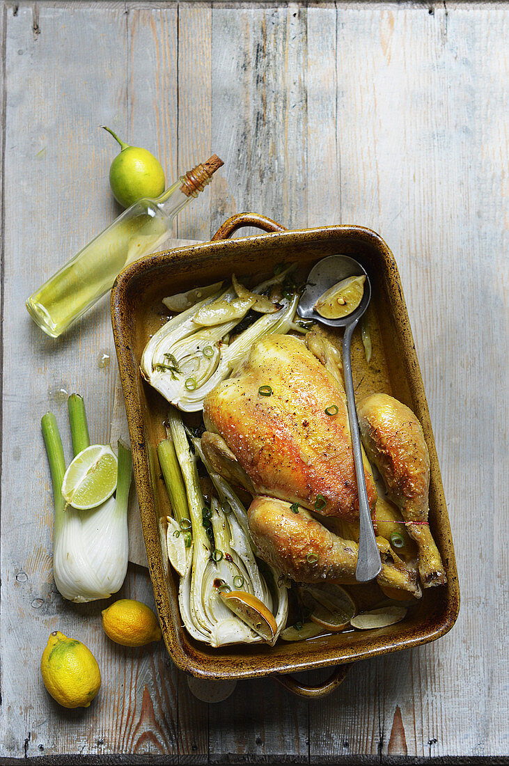 Chicken roasted with lemon and fennel
