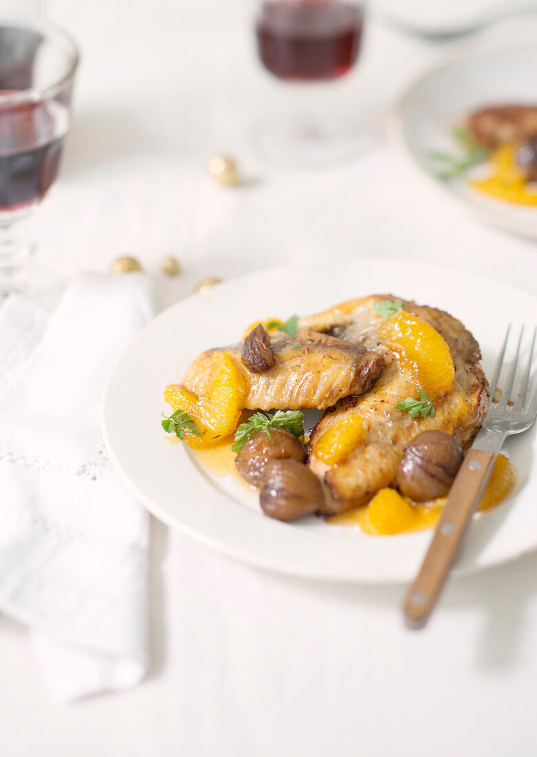 Capon with oranges and chestnuts
