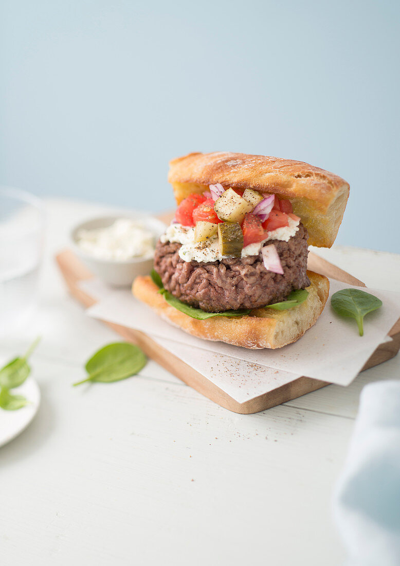 Baguette burger with cream cheese
