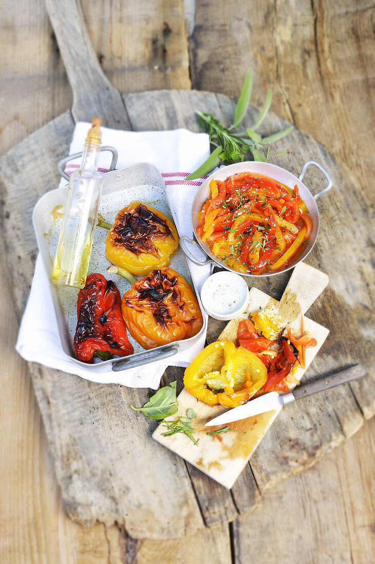 Colourful oven-roasted pepper salad