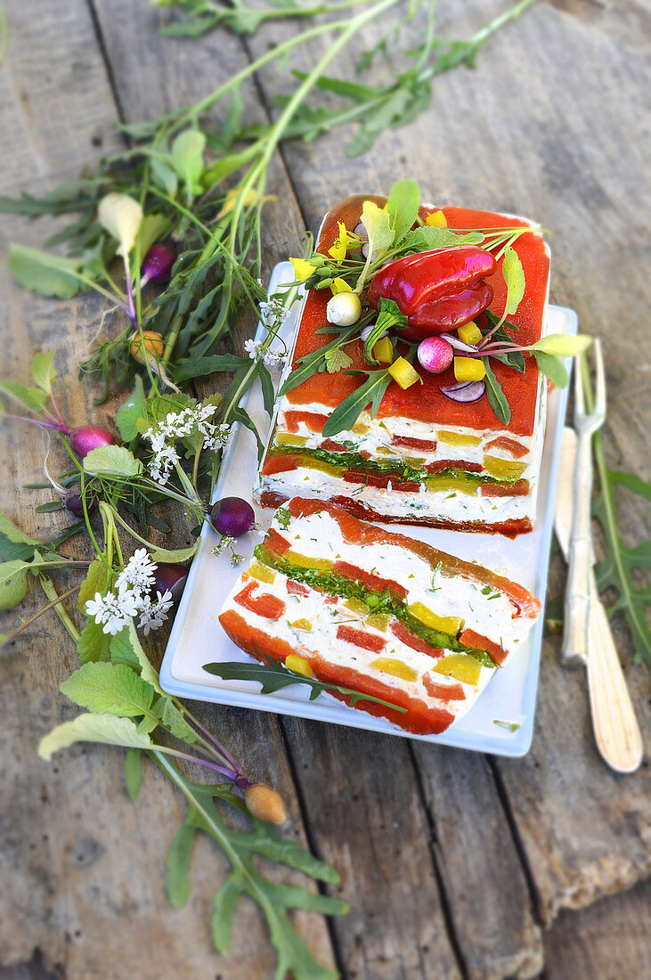 Pepper and cream cheese terrine with herbs