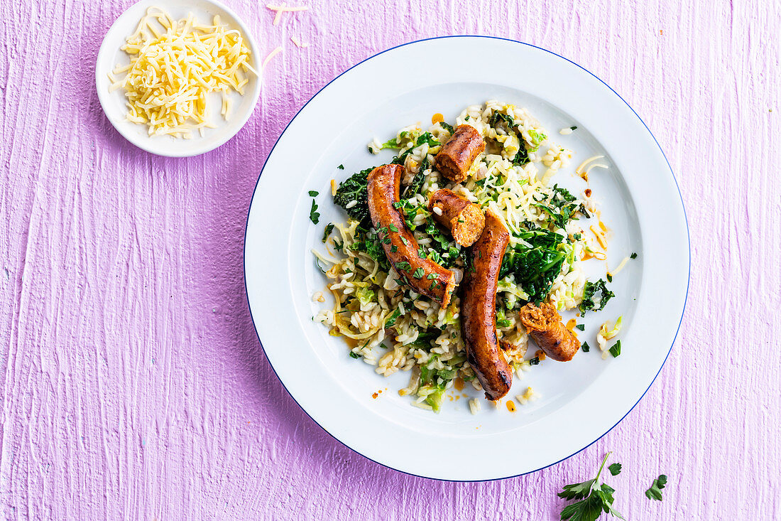 Flemish risotto with savoy cabbage and sausage