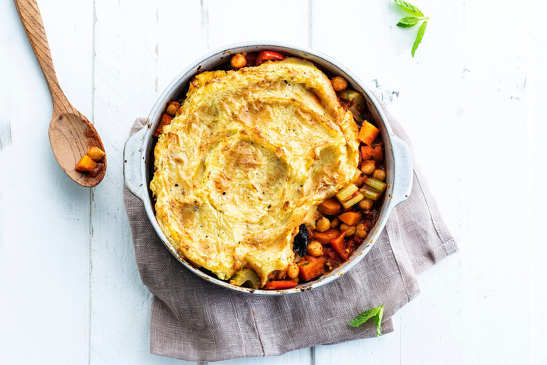 Moroccan vegetable dish with mashed potatoes