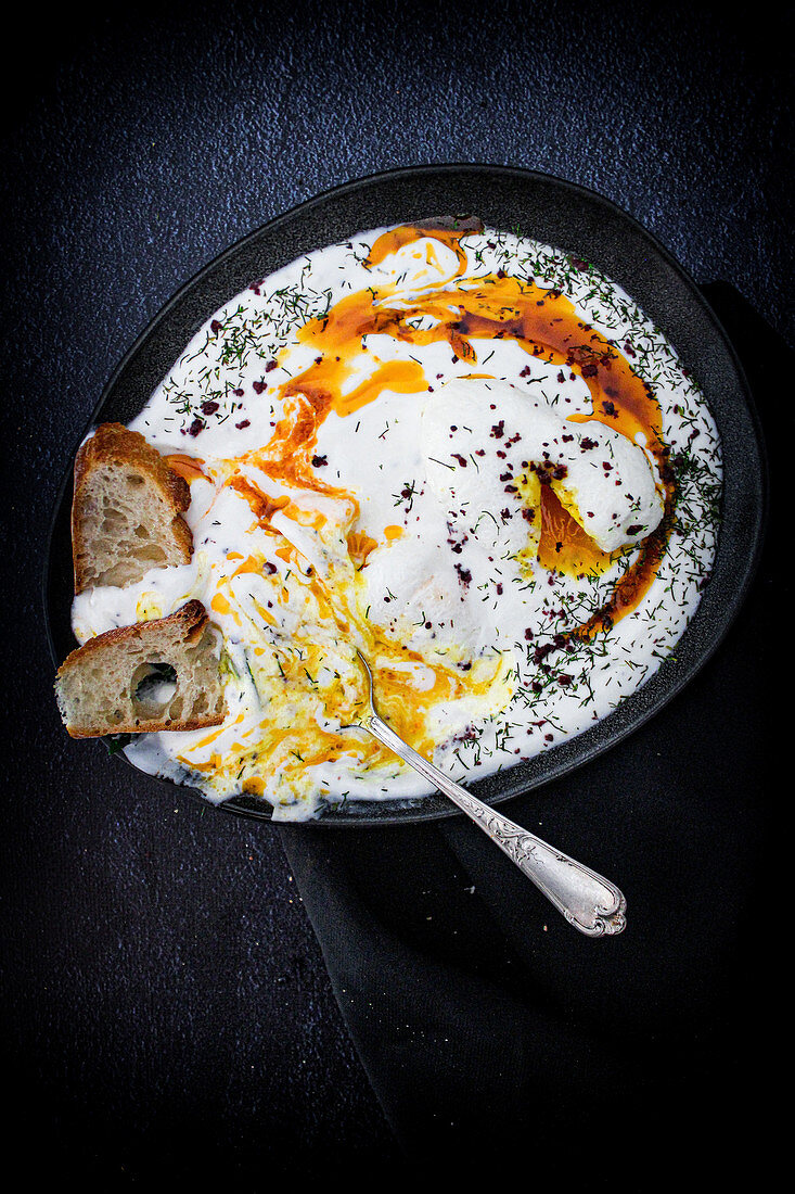 Cilbir (poached eggs in yoghurt sauce, Turkey)