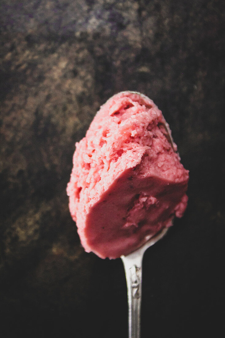 Strawberry mousse on a spoon