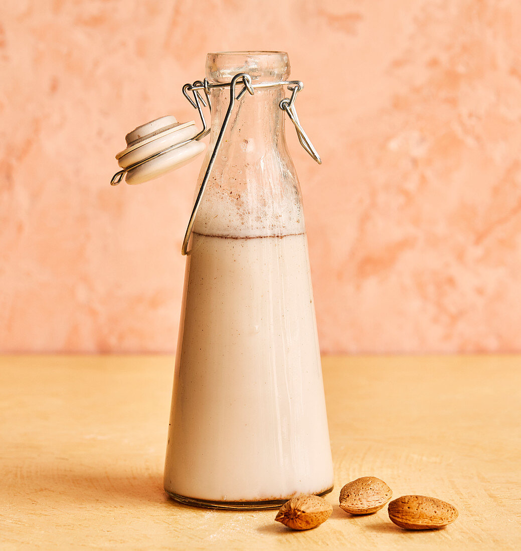 Almond milk in a bottle