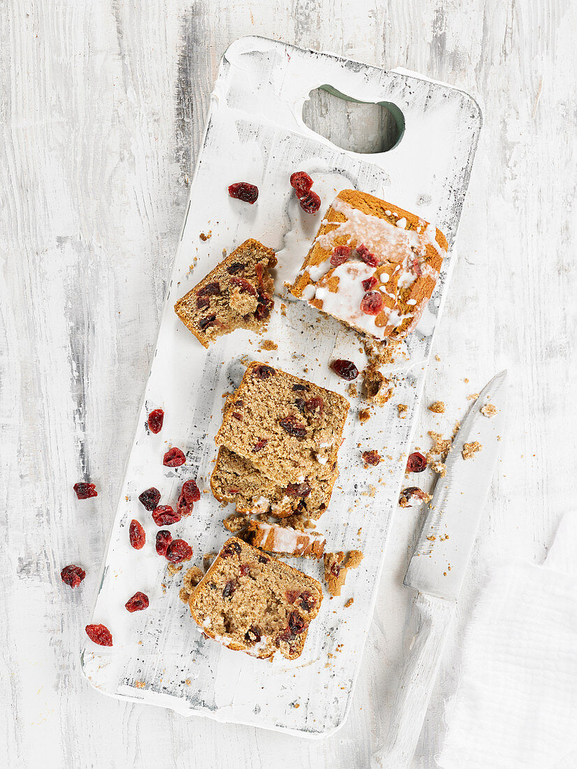 Loaf cake with dried cranberries and plums