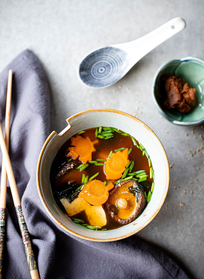 Homemade miso soup with Autumn vegetables