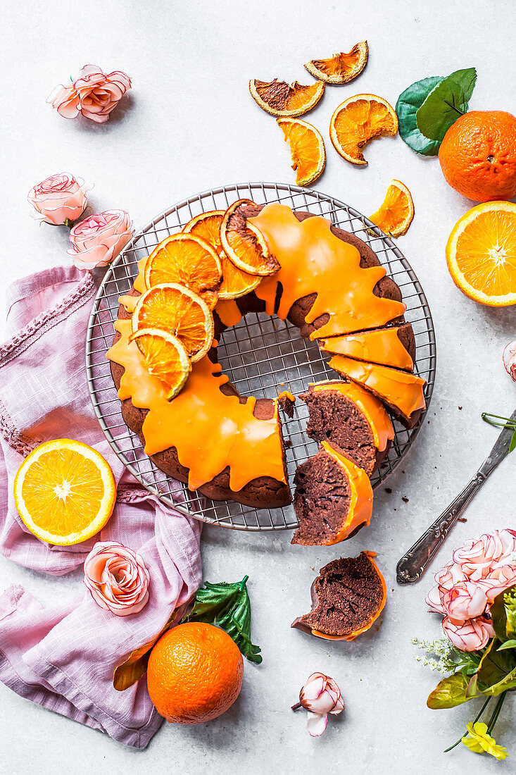 Chocolate and orange wreath cake