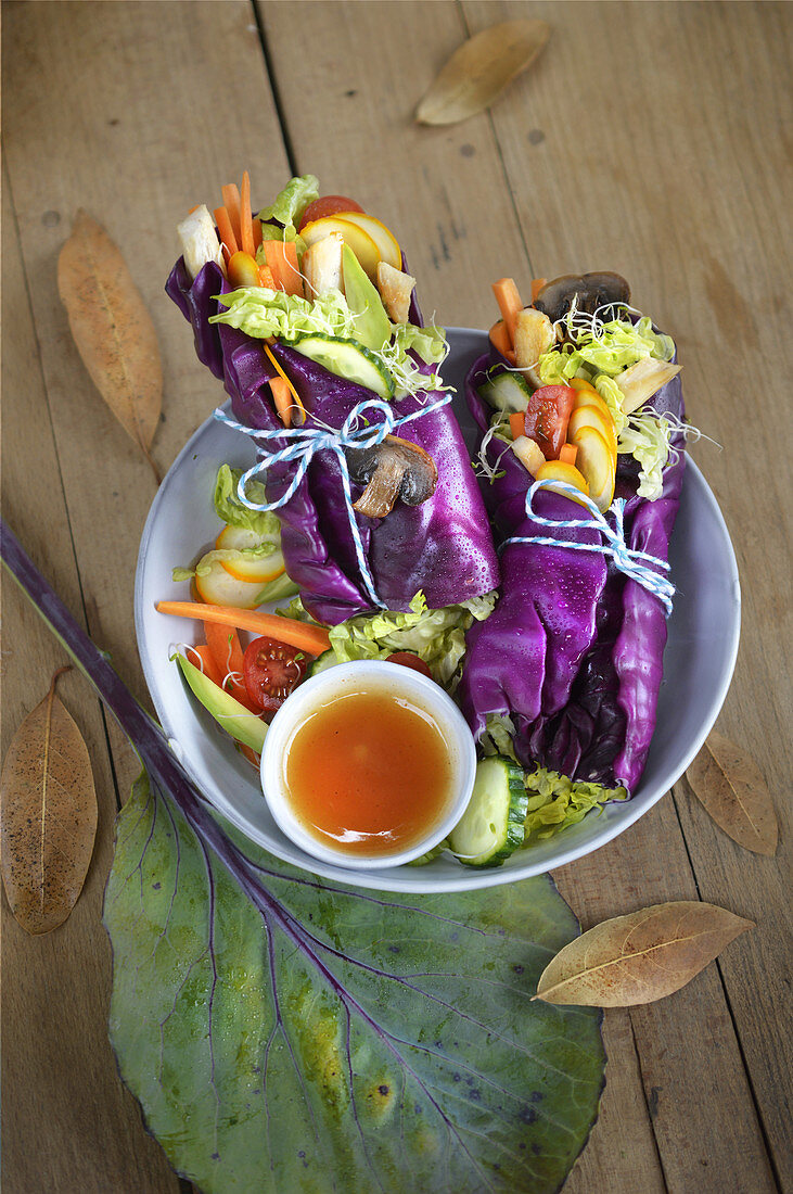 Vegetarian red cabbage wraps