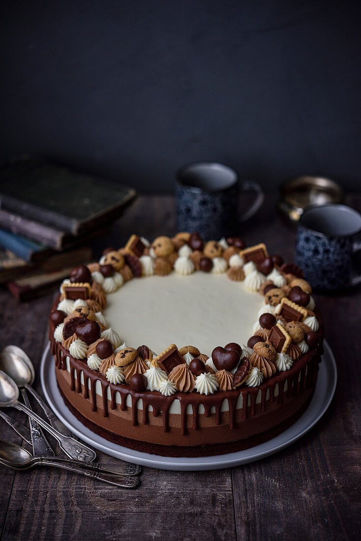 Three-layer chocolate cake