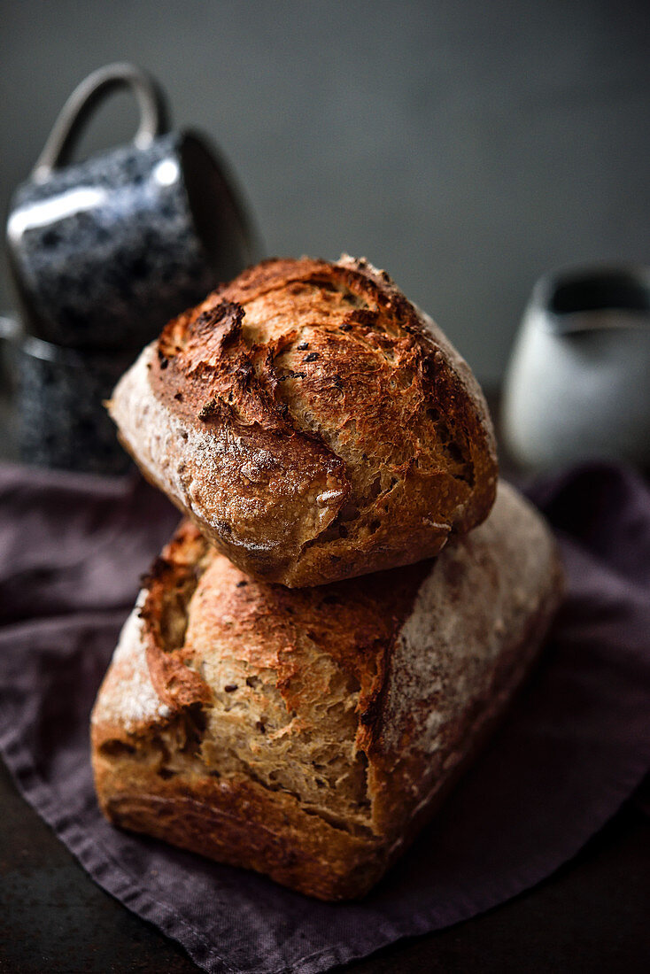 Two wholegrain loaves of bread