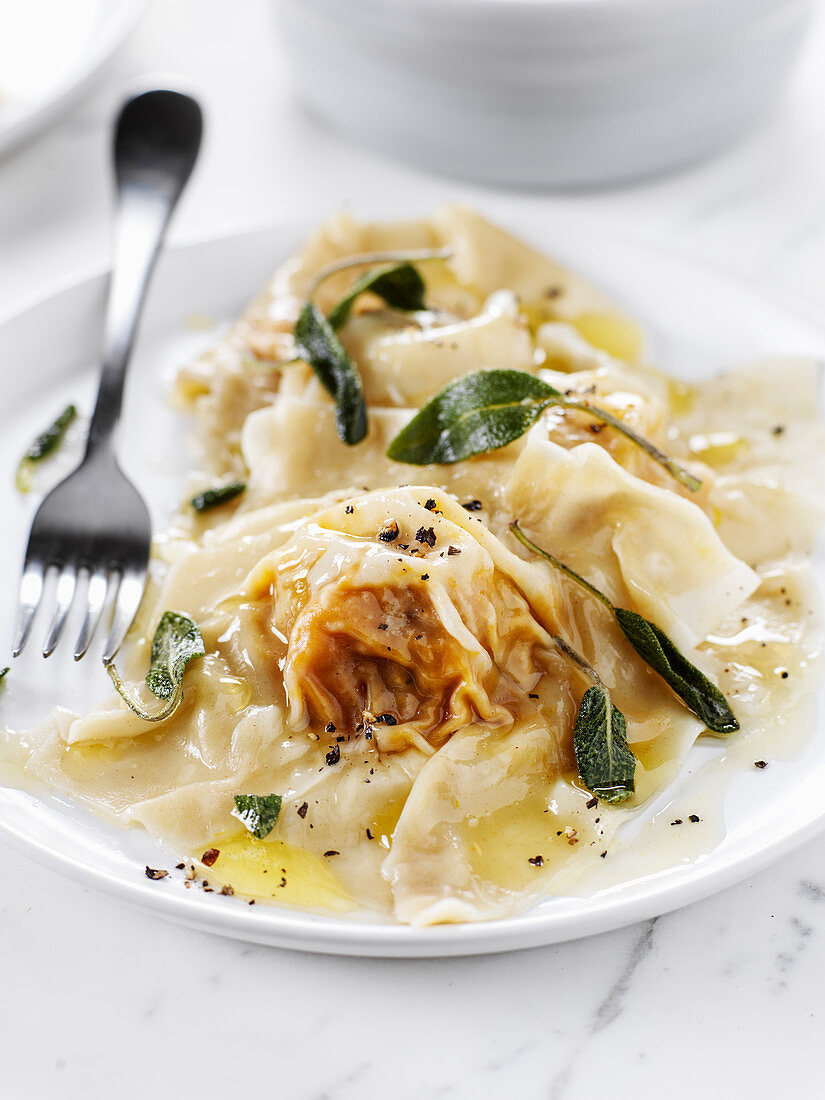 Pumpkin ravioli with sage