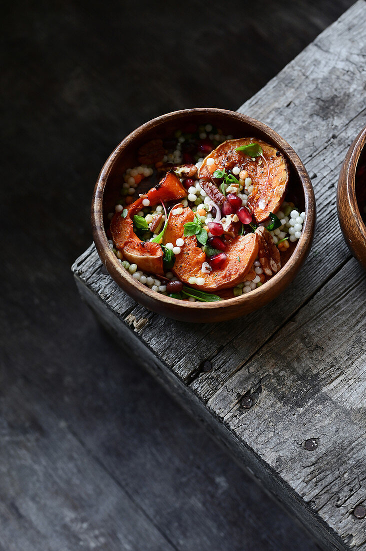 Pearl couscous with pumpkin and pomegranate